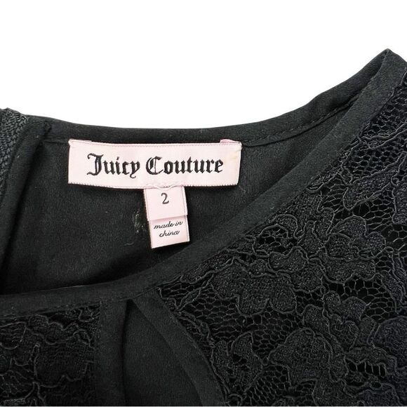 Juicy Couture Black Lace Shift Dress Long Sleeves Teardrop Cutout Size 2 - Picture 5 of 7